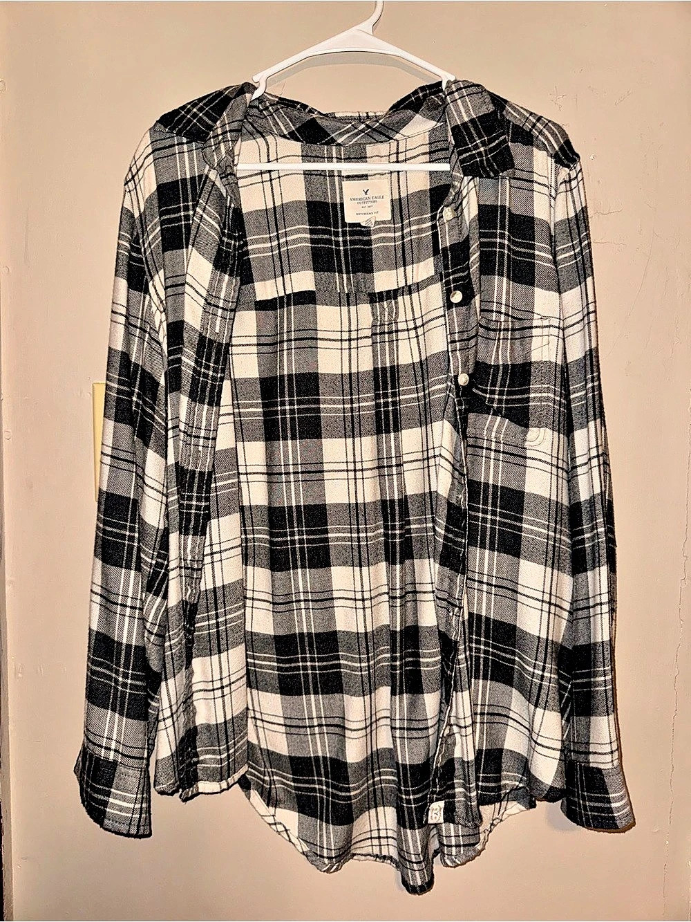 American Eagle Outfitters Boyfriend Fit Flannel Shirt Black & Cream Large